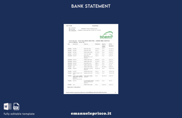 modello word di estratto conto internazionale della banca Somalia Dahabshiil in 